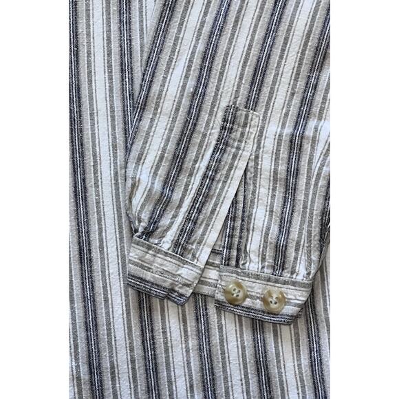 Vtg LINENEZE Mens XL Button Down Linen Blend Shirt Y2K Band Collar Hong Kong - Picture 6 of 6